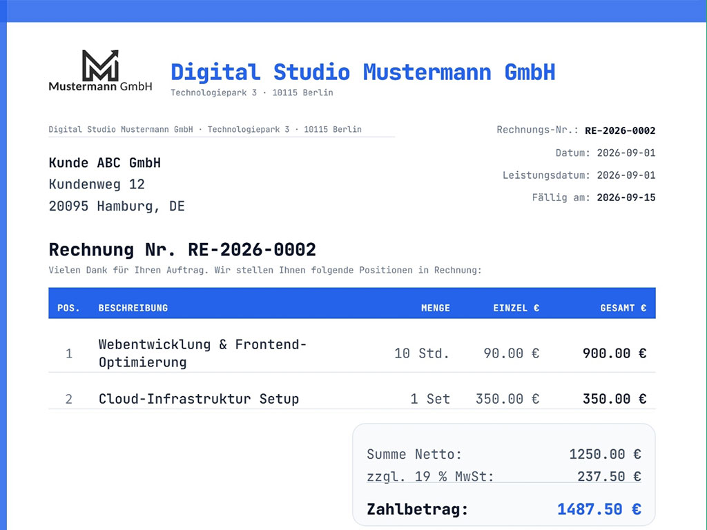 Vorschau der Rechnungsvorlage für Freiberufler und IT