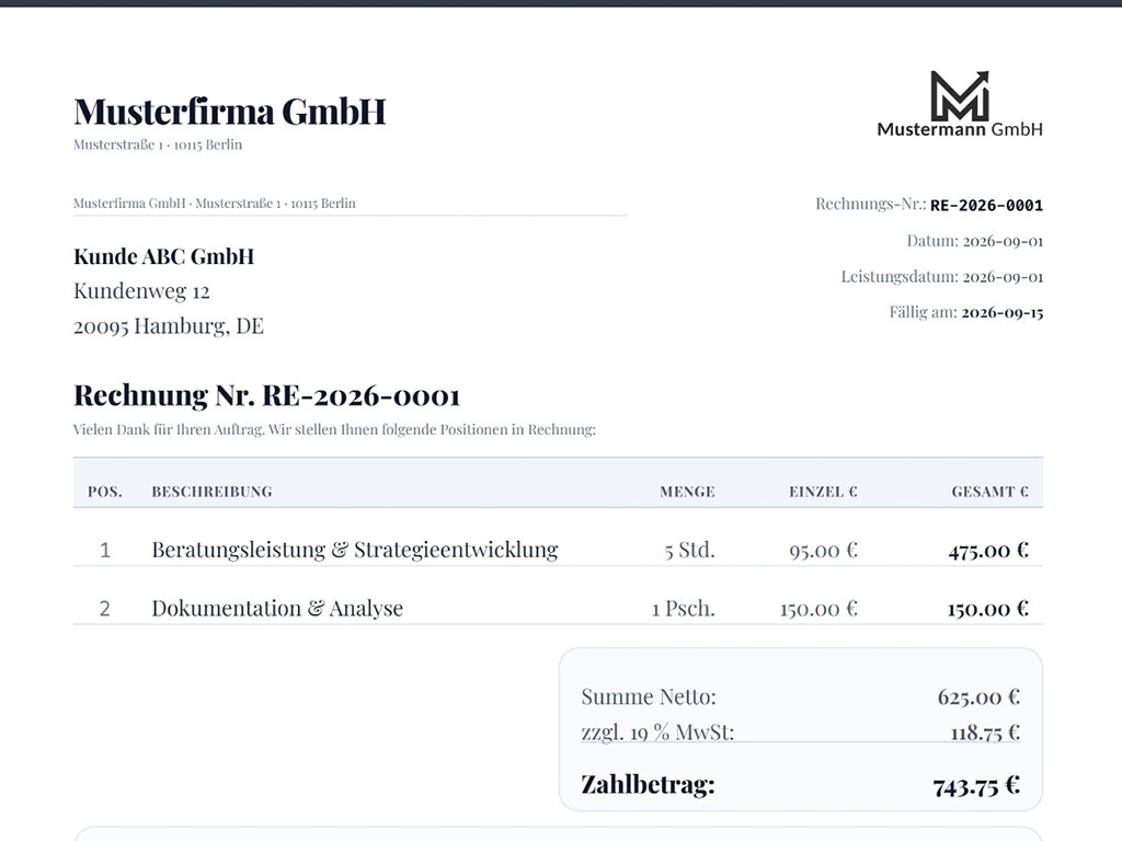 Vorschau der klassischen Rechnungsvorlage