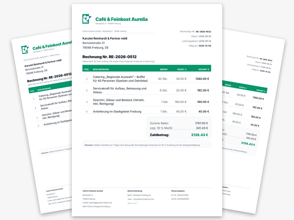 Rechnungsvorlage Gastronomie und Catering: Vorschau aus dem Big Pack