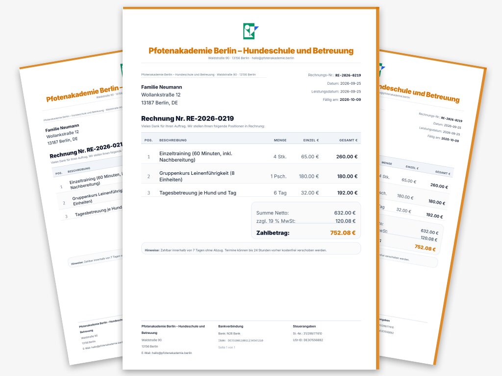 Vorschau der Rechnungsvorlage für Start-ups und Digitalagenturen