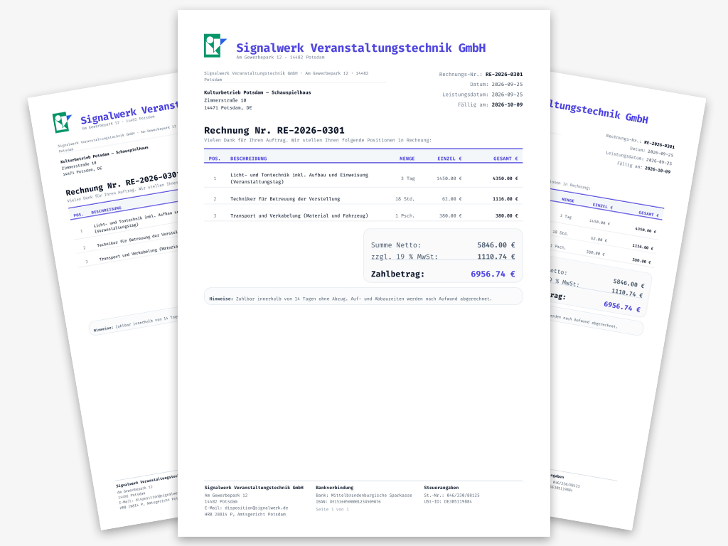 Vorschau der Rechnungsvorlage für Veranstaltungstechnik